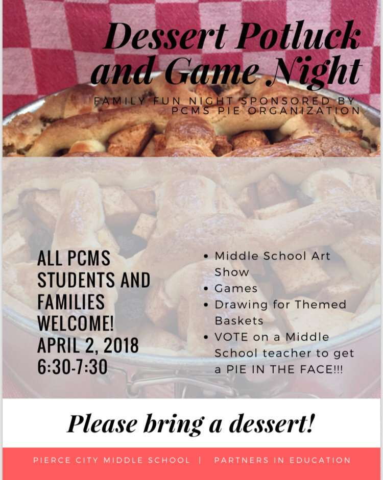 PCMS Dessert Potluck and Game Night - Family Event